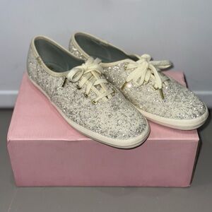 Kate Spade Silver Cream Glitter Sneakers